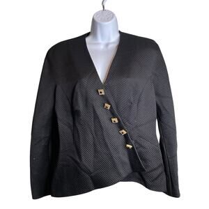 Vintage Ildi Marshall Women's Black Silk Tweed Blazer Size 12 Rhinestone Buttons